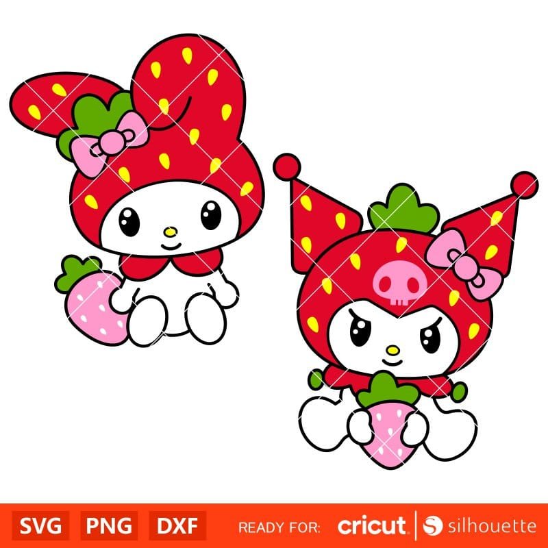 Strawberry My Melody & Kuromi Bundle Svg, Sanrio Svg, Hello Kitty Svg