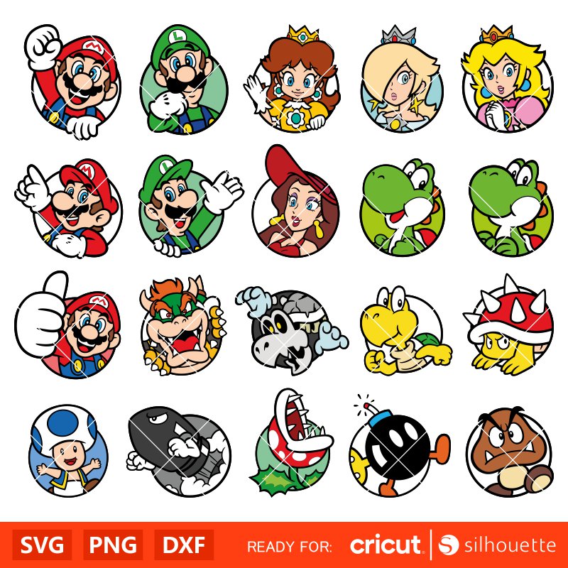 Super Mario Characters Bundle Svg, Mario Characters Svg, Super Mario ...