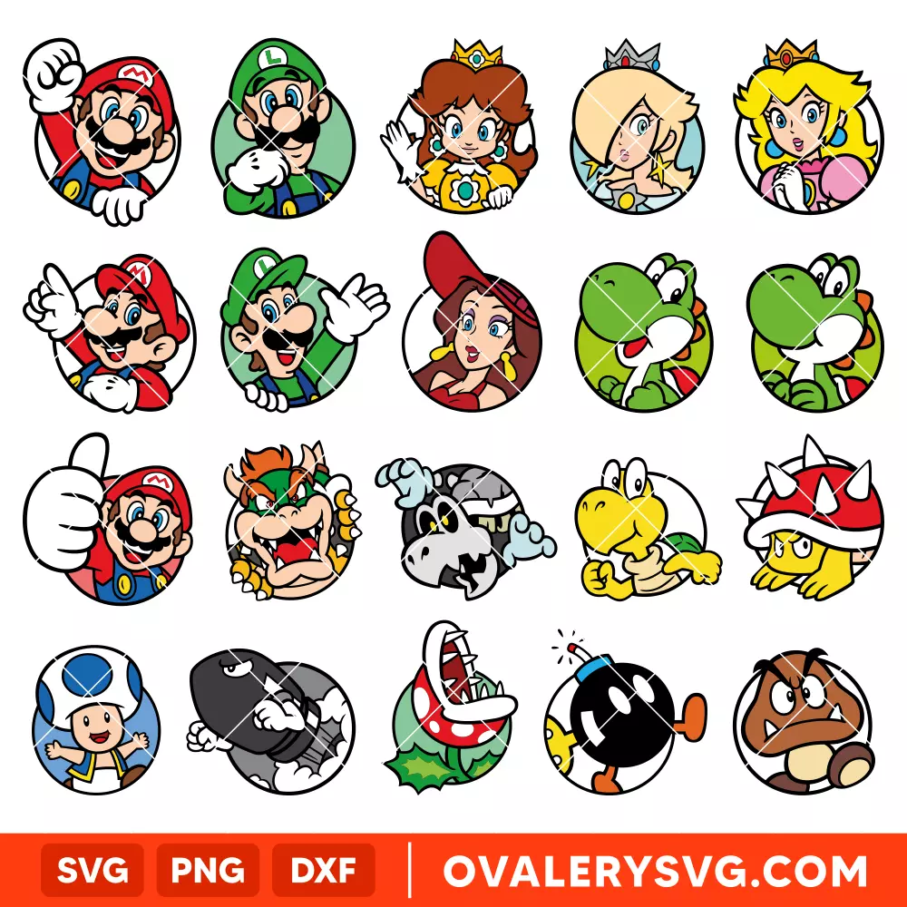 Super Mario Characters Bundle SVG, Mario Characters SVG, Super Mario SVG, Mario Bros SVG, Cricut, Silhouette SVG PNG Cut File