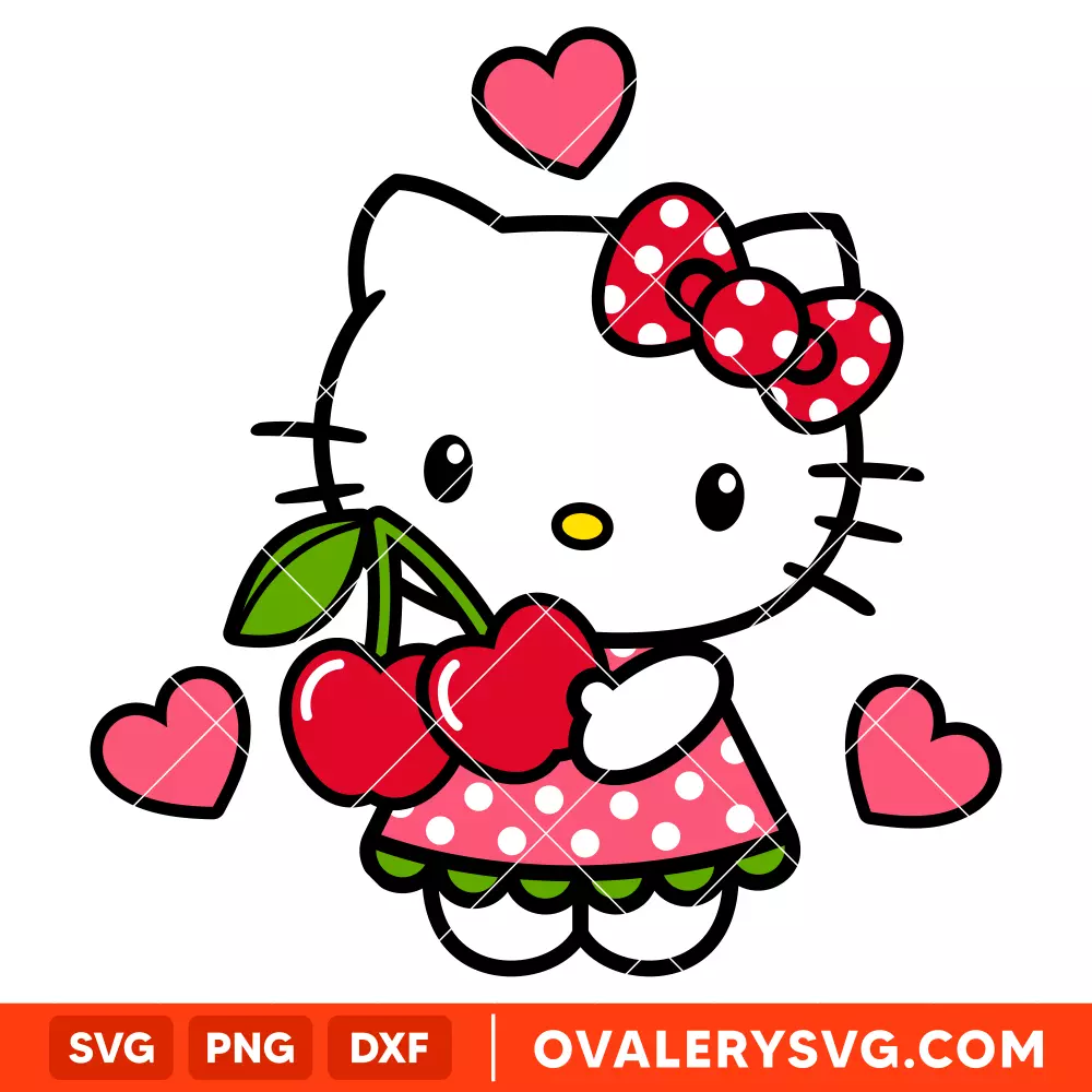 Cherry Hello Kitty SVG, Sanrio SVG, Hello Kitty SVG, Cricut, Silhouette SVG PNG Cut File