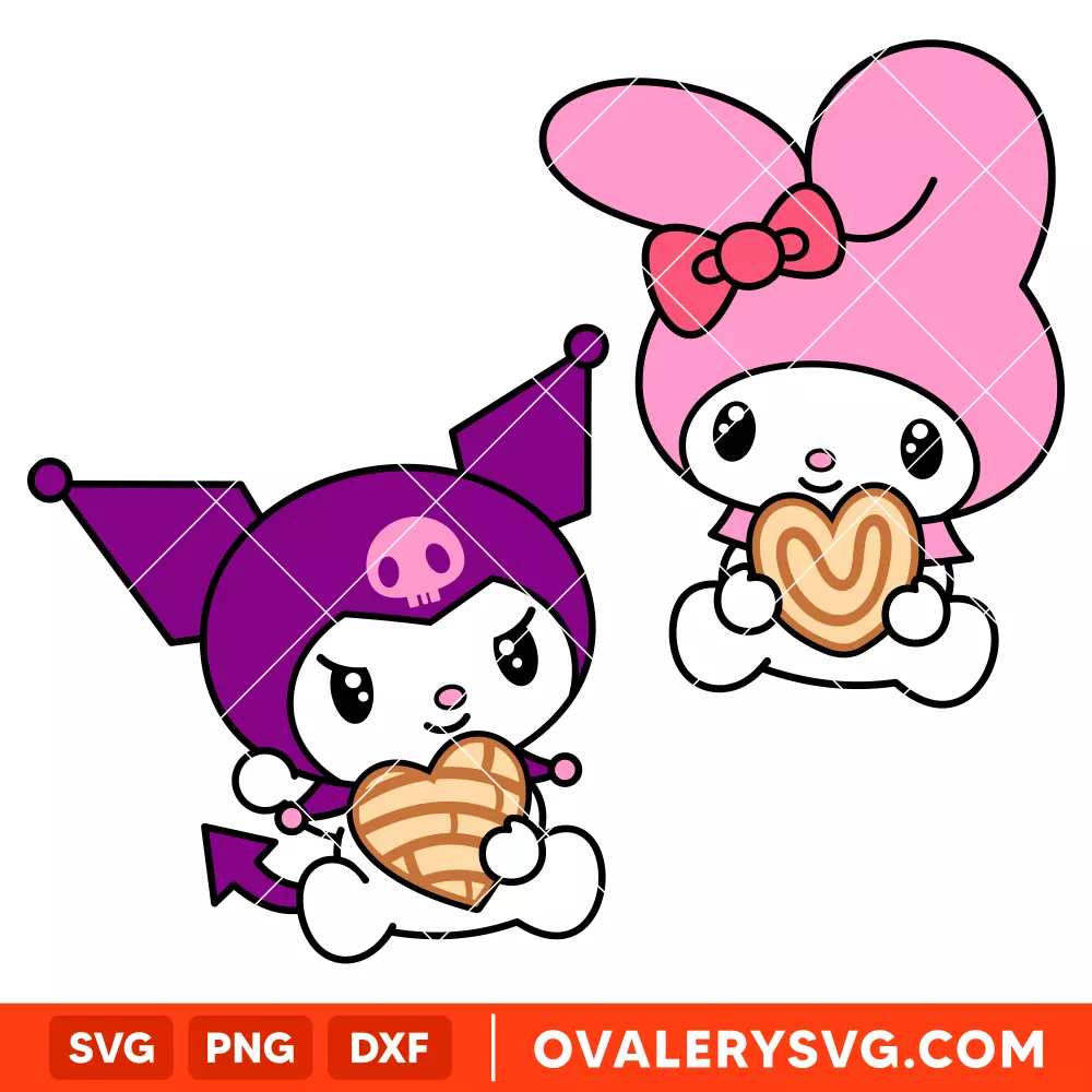 Concha Kuromi & My Melody Bundle SVG, Sanrio SVG, Hello Kitty SVG, Cricut, Silhouette SVG PNG Cut File