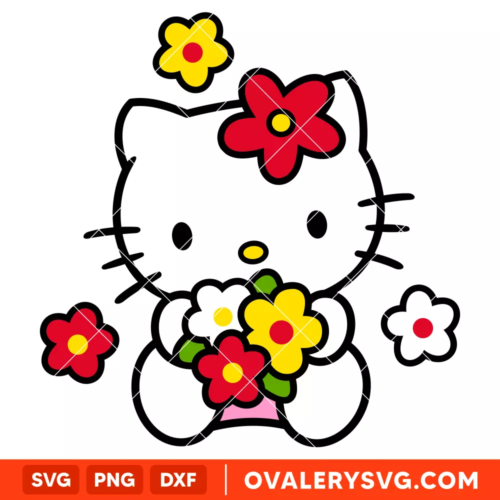 Flower Hello Kitty SVG, Sanrio SVG, Hello Kitty SVG, Kawaii SVG, Cricut, Silhouette SVG PNG Cut File