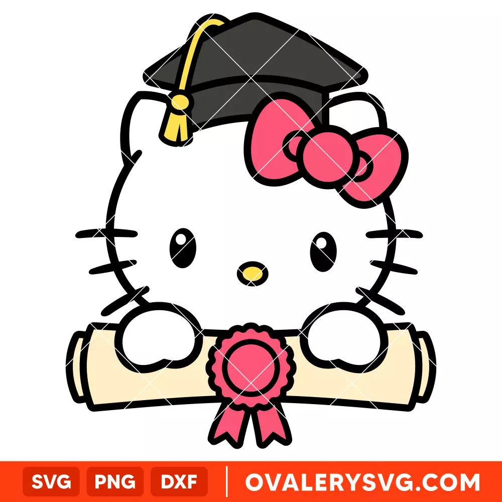 Graduate Hello Kitty SVG, Senior SVG, Sanrio SVG, Kawaii SVG | Instant Download SVG PNG Cut File for Cricut & Silhouette