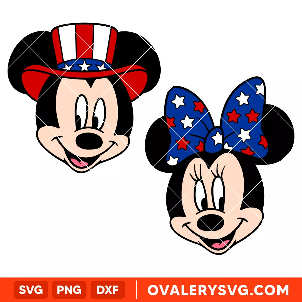 Patriotic Mickey & Minnie Bundle SVG, 4th of July SVG, Disney SVG, Cricut, Silhouette SVG PNG Cut File