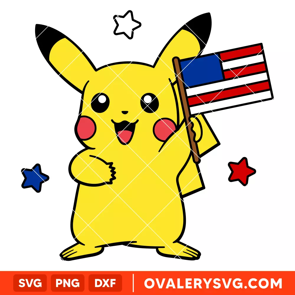 Patriotic Pikachu SVG, 4th of July SVG, USA SVG, Cricut, Silhouette SVG PNG Cut File