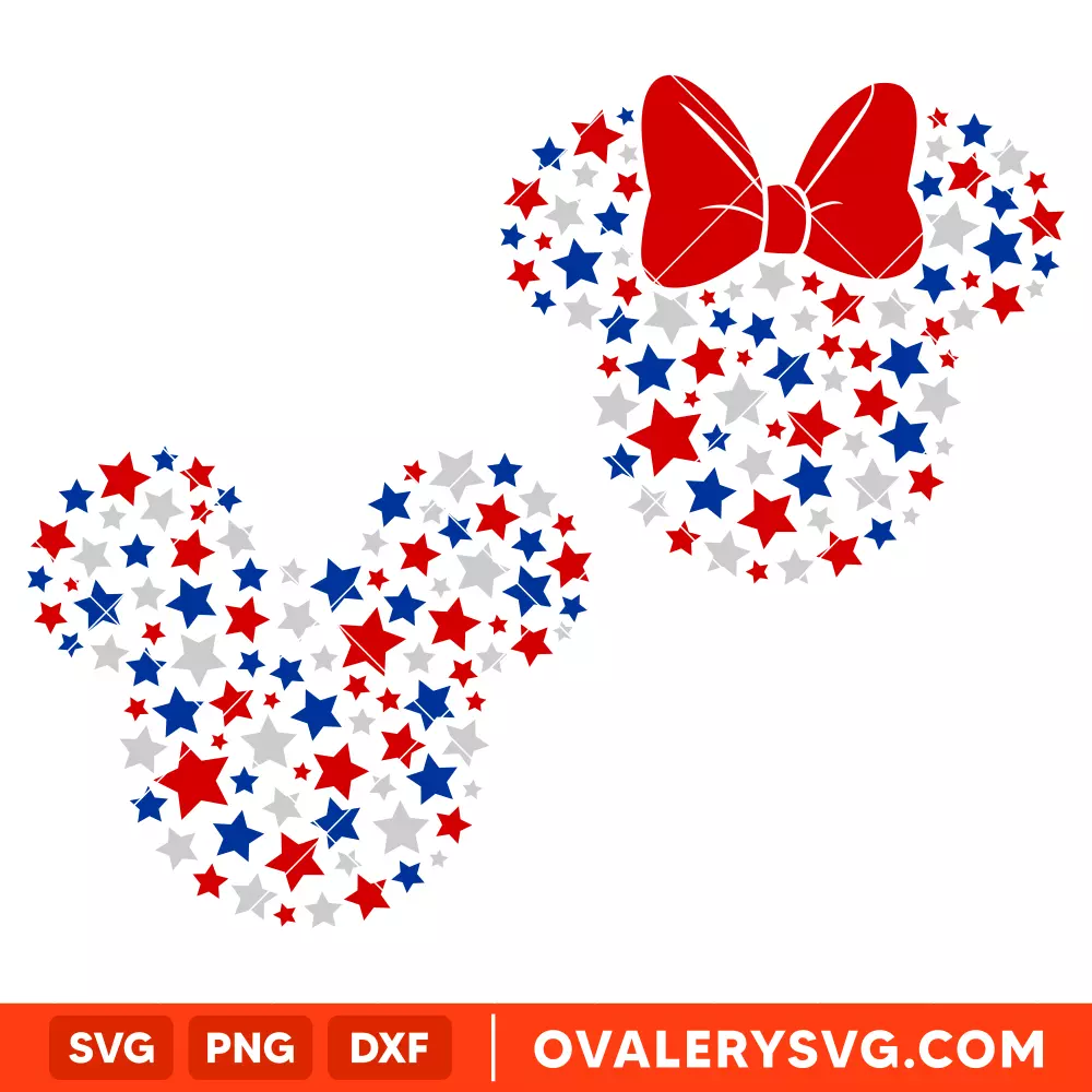 Patriotic Stars Mickey & Minnie Bundle SVG, 4th of July SVG, Disney SVG, Cricut, Silhouette SVG PNG Cut File