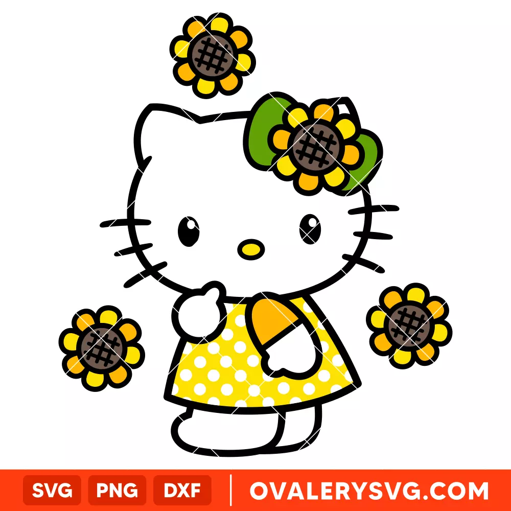 Sunflower Hello Kitty SVG, Sanrio SVG, Hello Kitty SVG, Kawaii SVG, Cricut, Silhouette SVG PNG Cut File