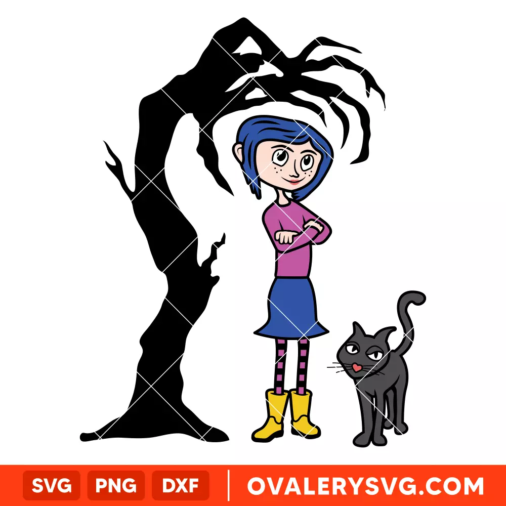 Coraline and Scary Claw Tree SVG, Coraline Button Eyes SVG, Halloween SVG, Horror SVG, Cricut, Silhouette SVG PNG Cut File