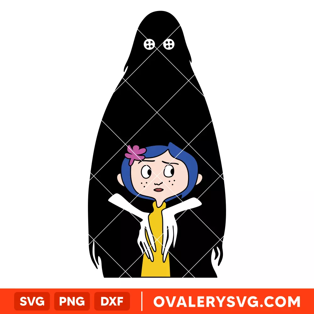 Coraline with Ghost SVG, Coraline Button Eyes SVG, Halloween SVG, Horror SVG, Cricut, Silhouette SVG PNG Cut File