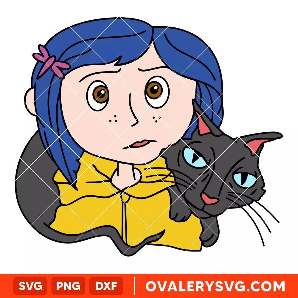Coraline and Cat SVG, Coraline Button Eyes SVG, Halloween SVG, Horror Movie SVG, Cricut, Silhouette SVG PNG Cut File