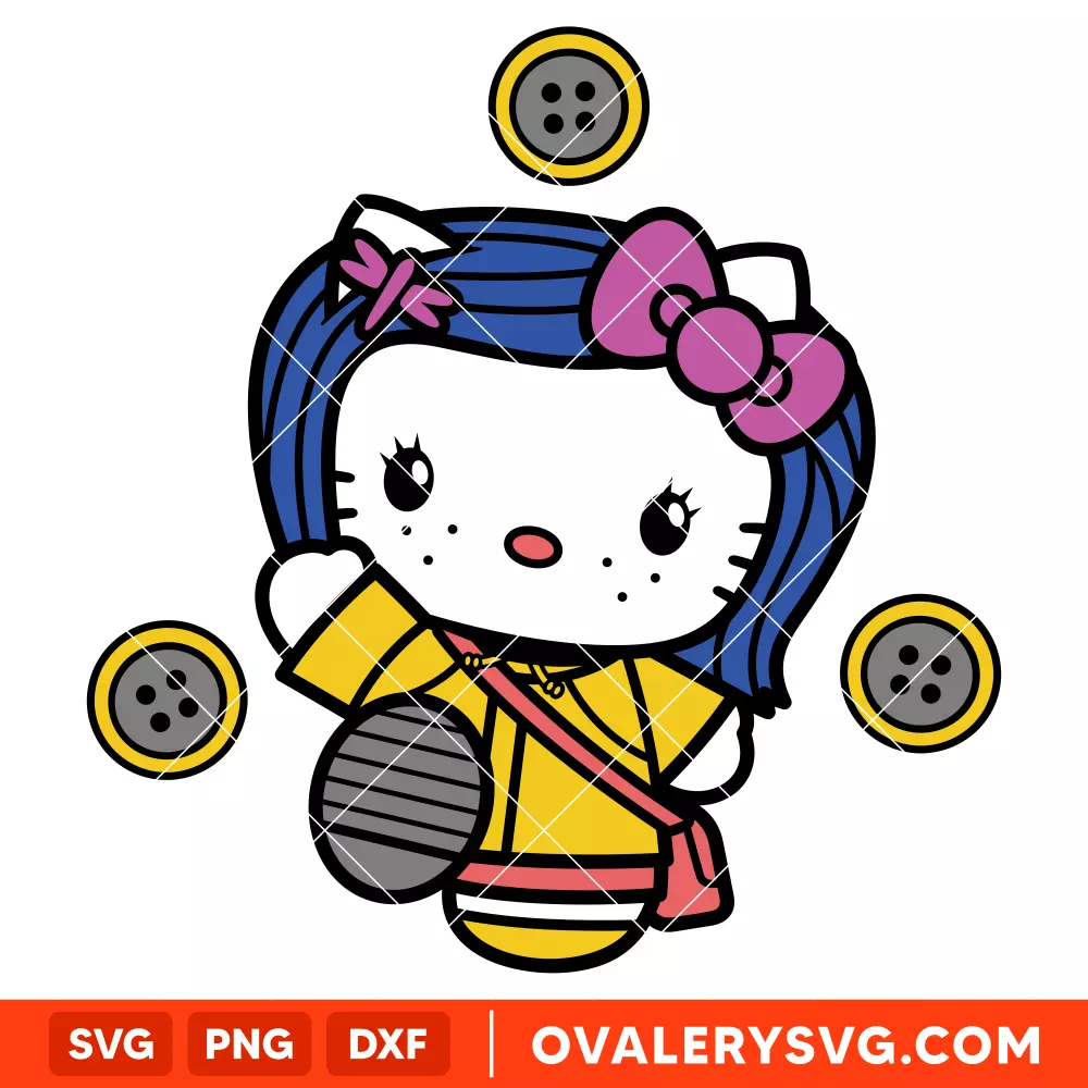 Hello Kitty Coraline SVG, Button Eyes SVG, Halloween SVG, Sanrio SVG, Cricut, Silhouette SVG PNG Cut File