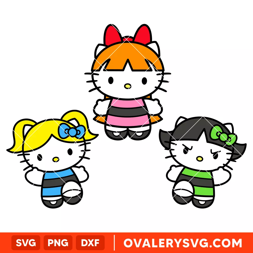 Hello Kitty Powerpuff Girls Bundle SVG, Sanrio SVG, Cricut, Silhouette SVG PNG Cut File