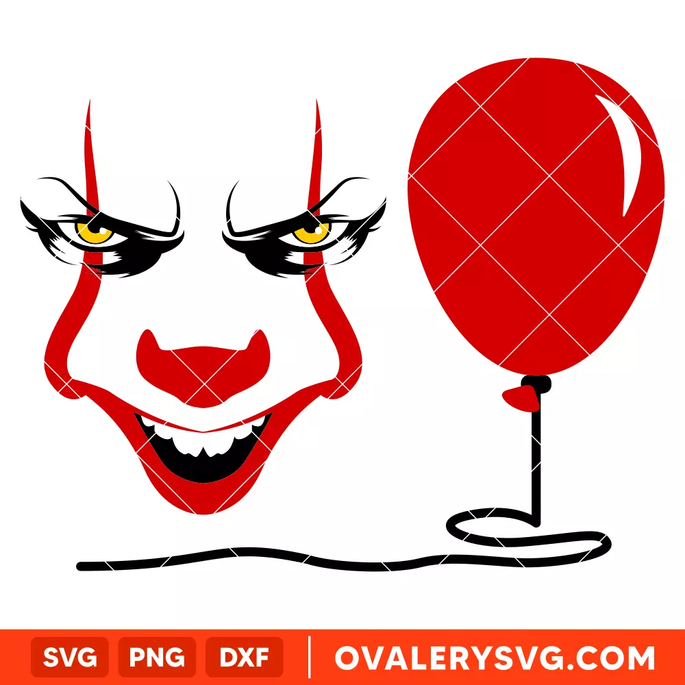 Pennywise Face & Balloon SVG, Dancing Clown SVG, Halloween SVG, Horror Movie SVG, Cricut, Silhouette SVG PNG Cut File