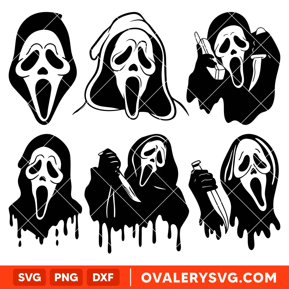 Scream Ghost face Bundle SVG, Ghost face SVG, Halloween SVG, Horror Movie SVG, Cricut, Silhouette SVG PNG Cut File
