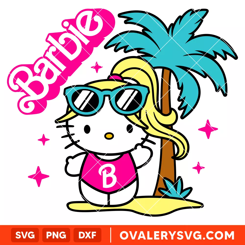 Hello Kitty Malibu Barbie Beach SVG, Barbie Doll SVG, Sanrio SVG, Cricut, Silhouette SVG PNG Cut File