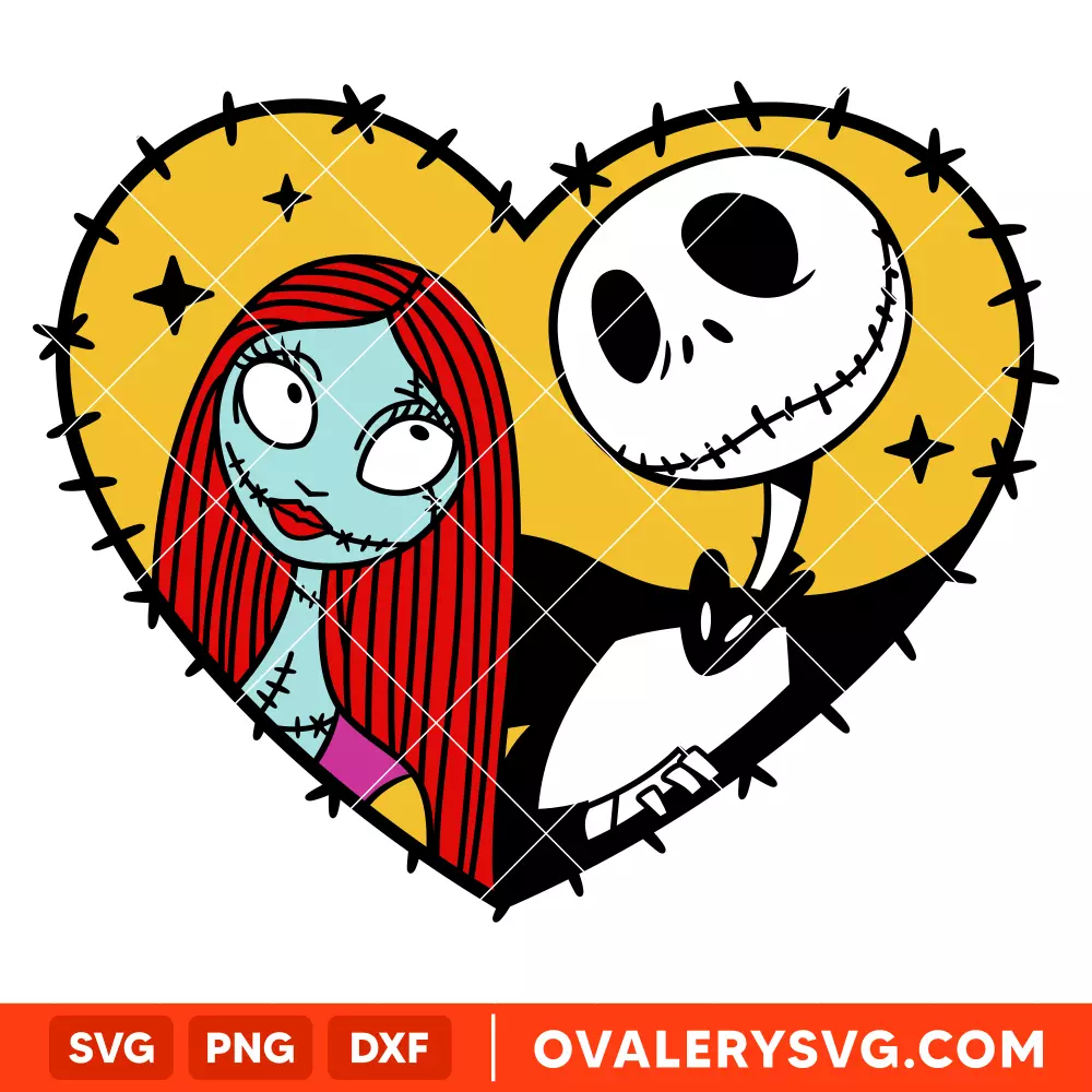 Jack & Sally Heart SVG, Nightmare Before Christmas SVG, Halloween SVG, Cricut, Silhouette SVG PNG Cut File