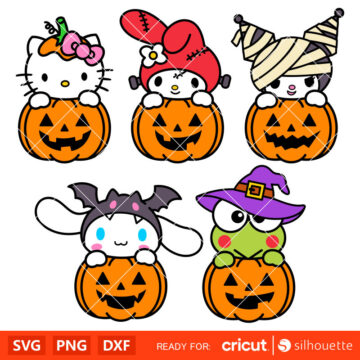 Pumpkin Sanrio Characters Bundle Svg, Halloween Svg, Hello Kitty Svg ...