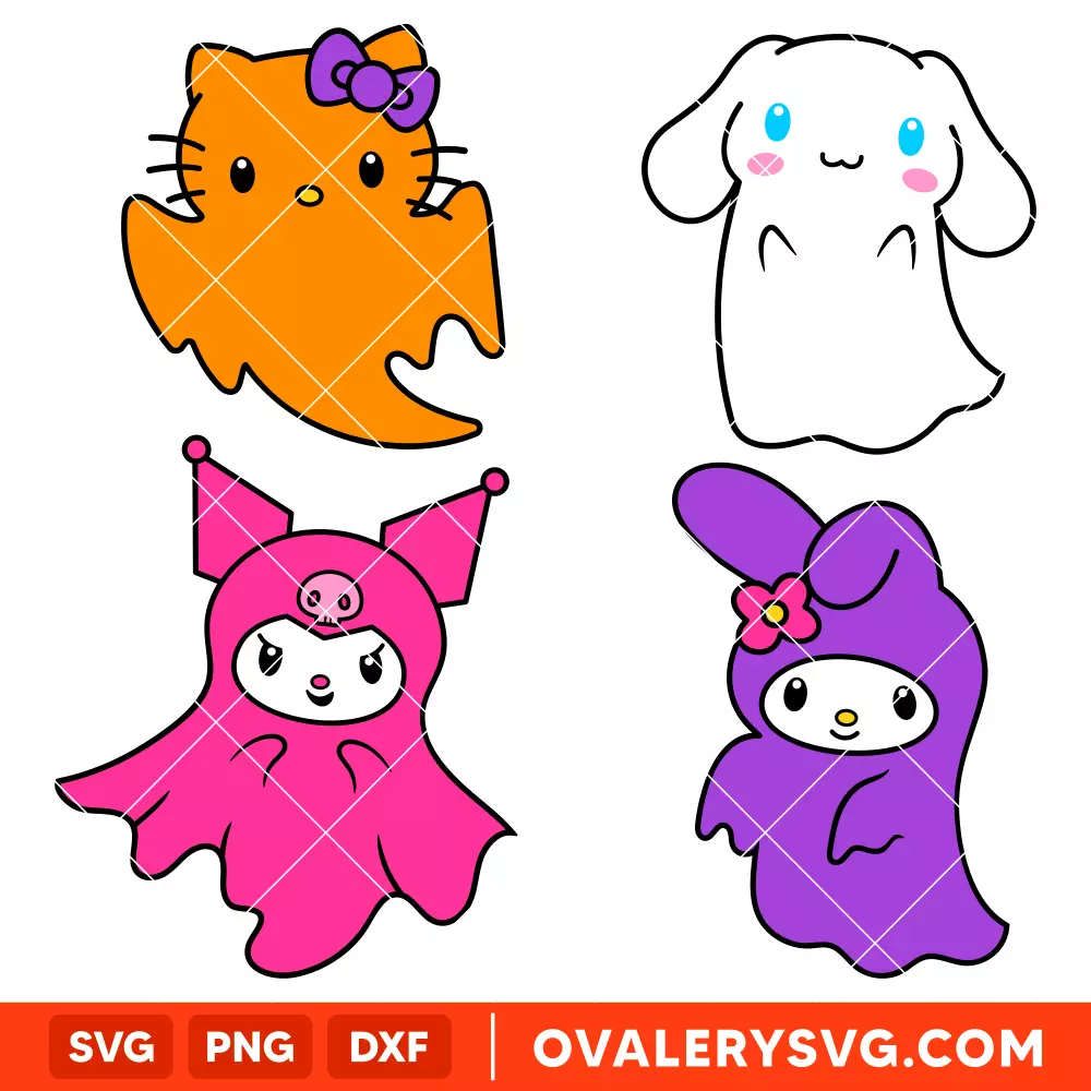 Sanrio Ghost Bundle SVG, Halloween SVG, Hello Kitty SVG, Cricut, Silhouette SVG PNG Cut File