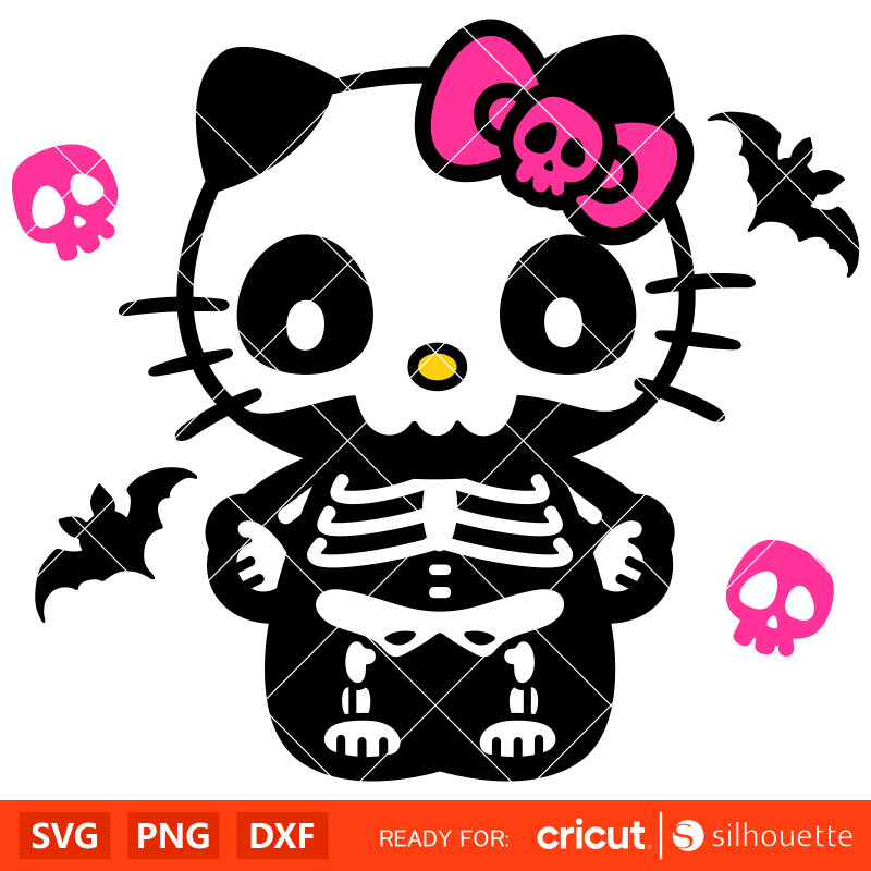 Skeleton Hello Kitty Svg, Halloween Svg, Hello Kitty Svg, Kawaii Svg