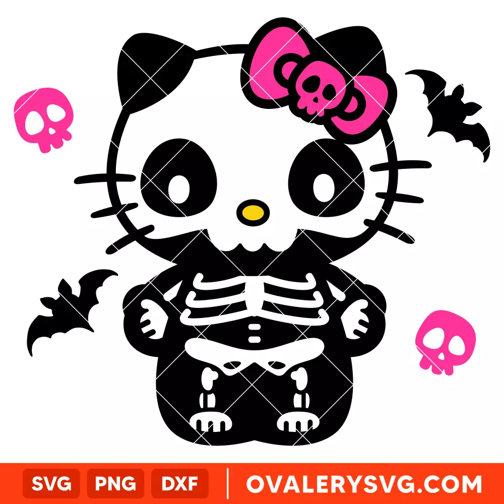 Skeleton Hello Kitty SVG, Halloween SVG, Sanrio SVG, Cricut, Silhouette SVG PNG Cut File
