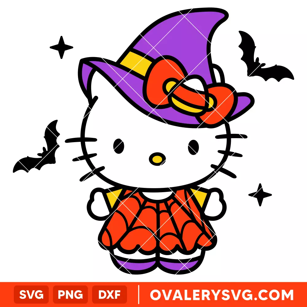 Witch Hello Kitty SVG, Halloween SVG, Sanrio SVG, Cricut, Silhouette SVG PNG Cut File