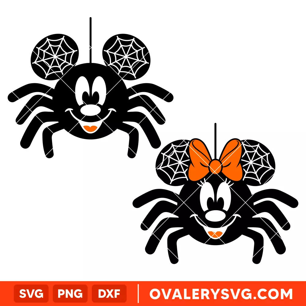 Mickey & Minnie Mouse Spider Bundle SVG, Trick or Treat SVG, Halloween SVG, Disney SVG, Cricut, Silhouette SVG PNG Cut File