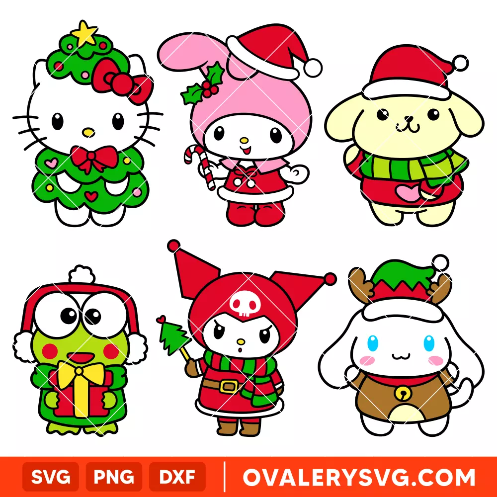 Christmas Sanrio Friends Bundle Svg, Christmas Svg, Hello Kitty Christmas Svg, Kawaii Svg, Cricut, Silhouette Vector Cut File