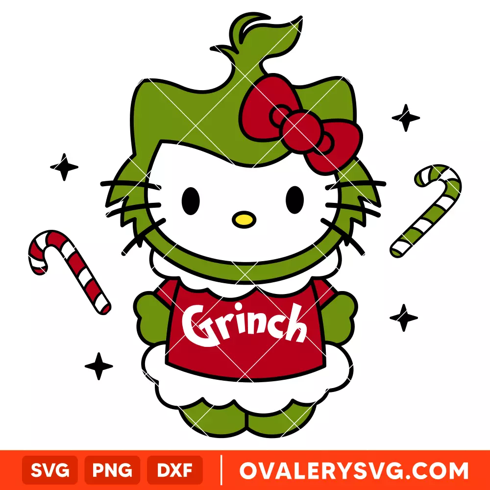 Grinch Hello Kitty Svg, Christmas Svg, Grinchmas Hello Kitty Svg, Kawaii Svg, Cricut, Silhouette Vector Cut File