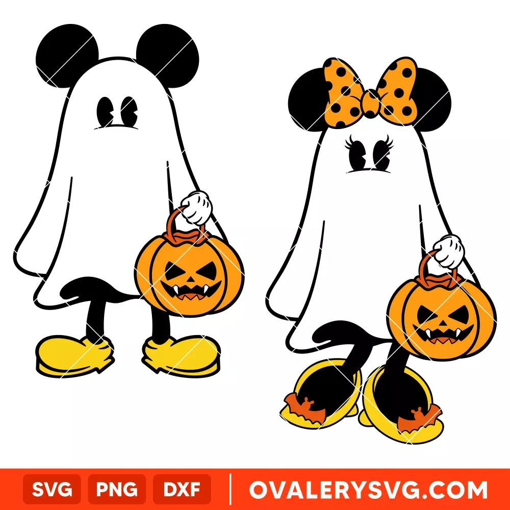 Halloween Mickey & Minnie Ghost Bundle SVG, Trick or Treat SVG, Halloween SVG, Disney SVG, Cricut, Silhouette SVG PNG Cut File