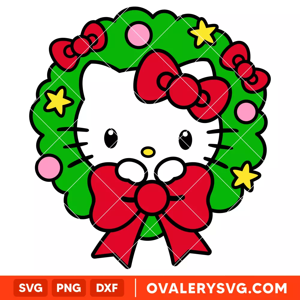 Hello Kitty Christmas Wreath Svg, Christmas Svg, Sanrio Christmas Svg, Kawaii Svg, Cricut, Silhouette Vector Cut File