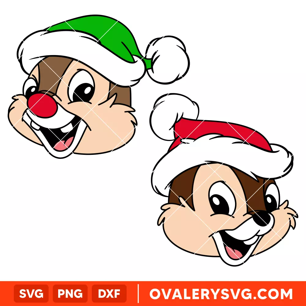 Chip & Dale Santa Hat Bundle Svg, Christmas Svg, Disney Christmas Svg, Santa Claus Svg, Cricut, Silhouette Vector Cut File
