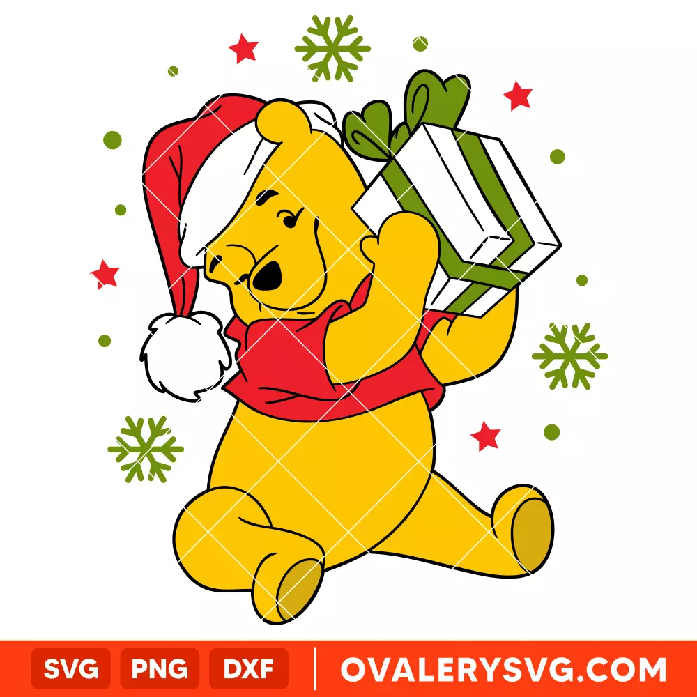 Christmas Winnie the Pooh Svg, Christmas Svg, Disney Svg, Gift Present Svg, Cricut, Silhouette Vector Cut File