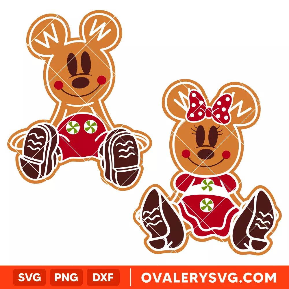 Gingerbread Cookie Mickey & Minnie Svg, Christmas Svg, Disney Christmas Svg, Santa Claus Svg, Cricut, Silhouette Vector Cut File
