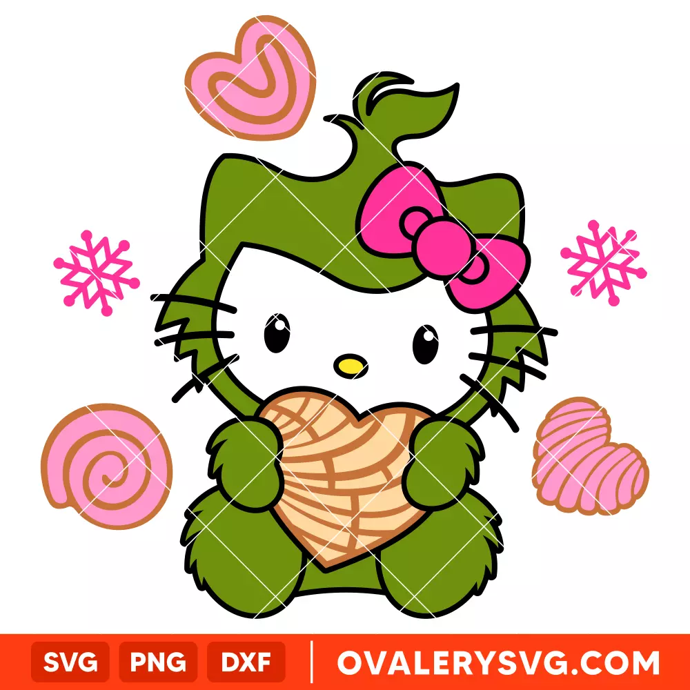 Grinchy Hello Kitty Svg, Christmas Concha Svg, Sanrio Christmas Svg, Kawaii Svg, Cricut, Silhouette Vector Cut File