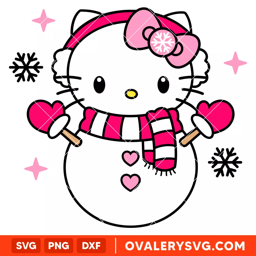 Hello Kitty Cute Snowman Svg, Christmas Svg, Sanrio Christmas Svg, Kawaii Svg, Cricut, Silhouette Vector Cut File