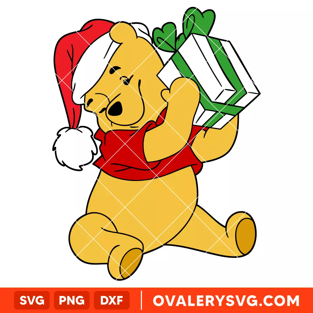Winnie the Pooh with Christmas Gift SVG, Disney SVG | Instant Download SVG PNG Cut File for Cricut & Silhouette