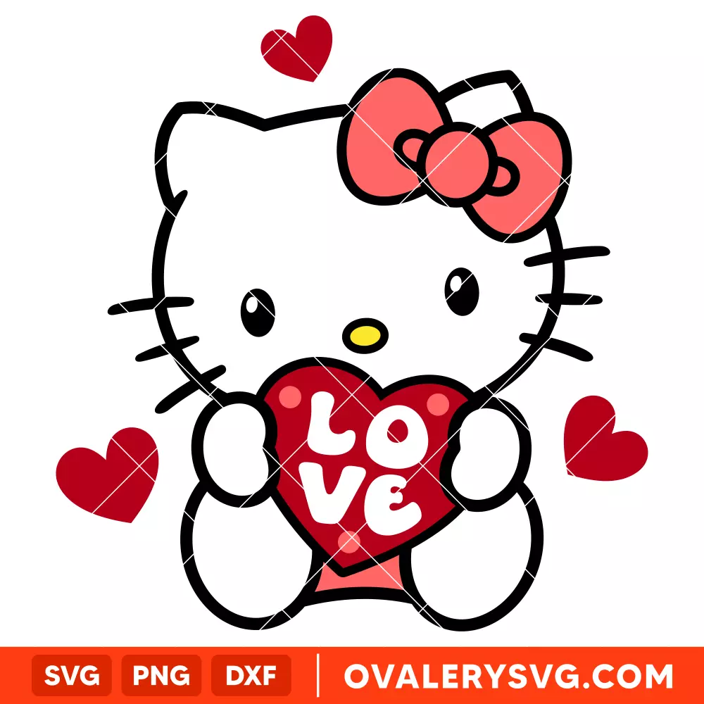 Love Heart Hello Kitty Svg, Valentine’s Day Svg, Sanrio Valentine Svg, Kawaii Svg, Cricut, Silhouette Vector Cut File