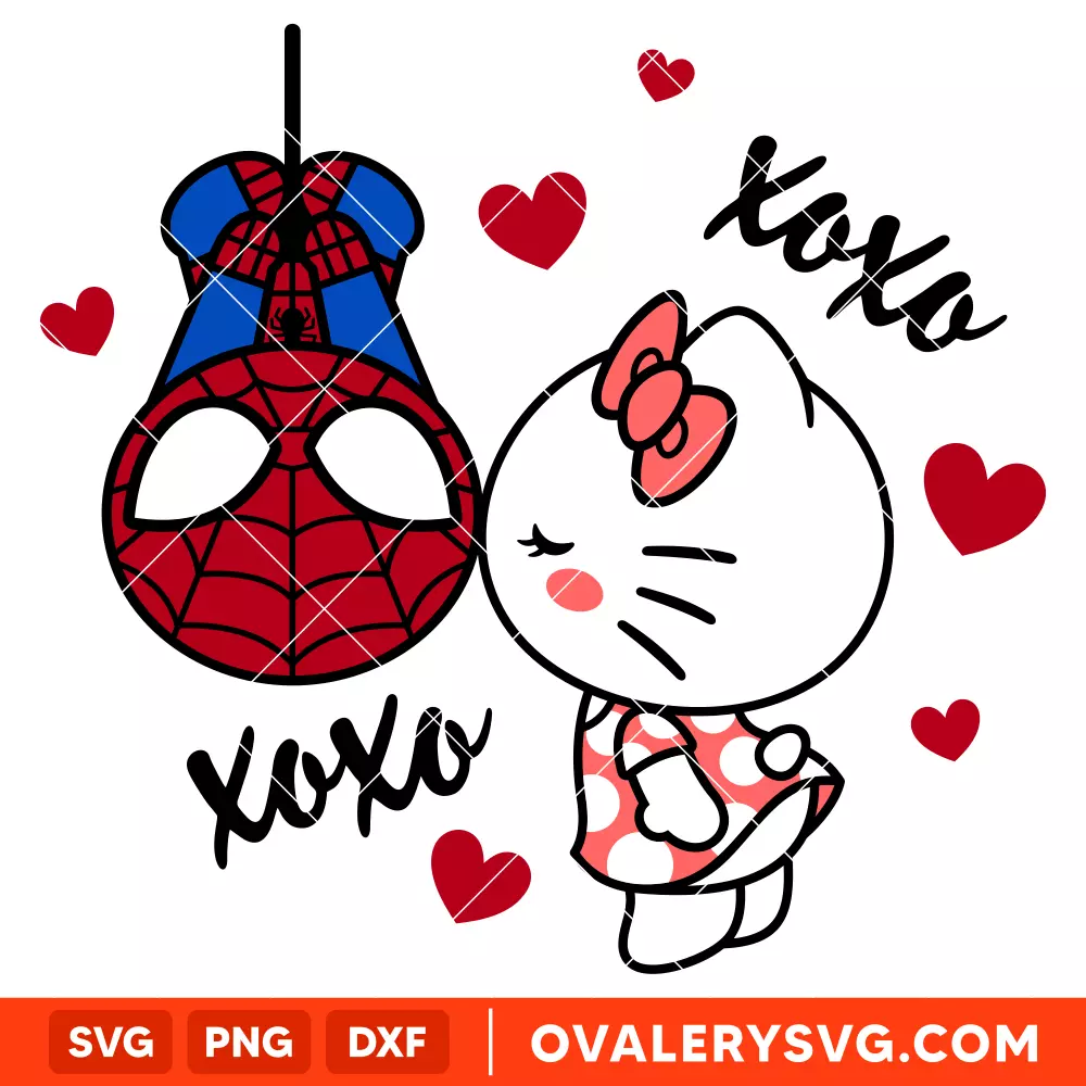 Spider-Man Kissing Hello Kitty Svg, Valentine’s Day Svg, Sanrio Valentine Svg, Kawaii Svg, Cricut, Silhouette Vector Cut File