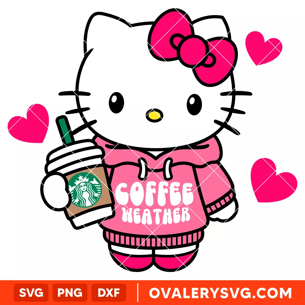 Hello Kitty Coffee Weather Svg, Starbucks Svg, Sanrio Svg, Kawaii Svg, Cricut, Silhouette Vector Cut File