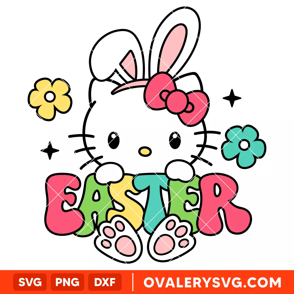 Hello Kitty Easter Bunny Svg, Happy Easter Svg, Sanrio Svg, Kawaii Svg, Cricut, Silhouette Vector Cut File