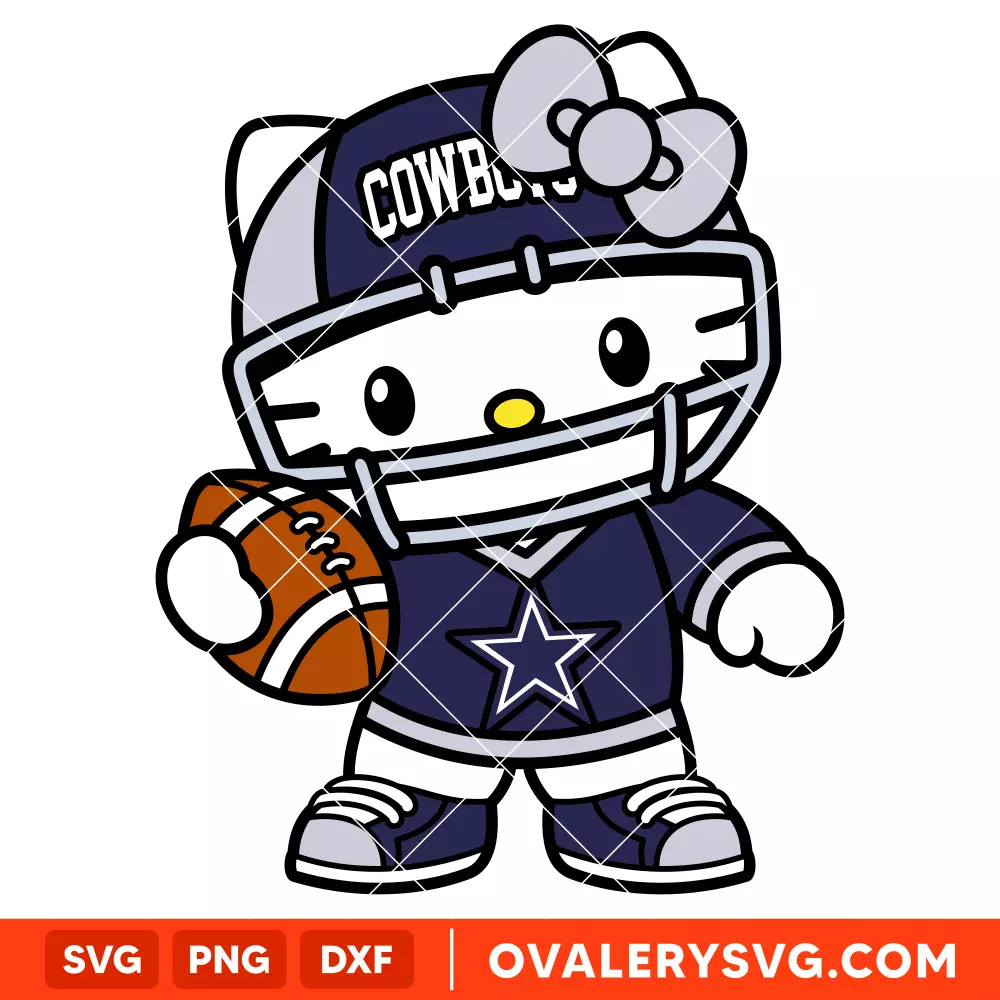 Hello Kitty Football Dallas Cowboys Svg, NFL Svg, Sanrio Svg, Kawaii Svg, Cricut, Silhouette Vector Cut File