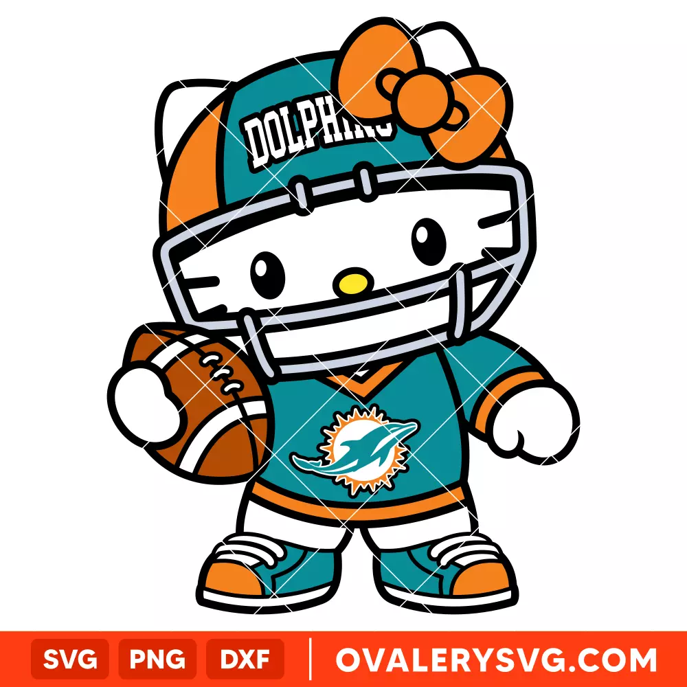 Hello Kitty Football Dolphins Svg, NFL Svg, Sanrio Svg, Kawaii Svg, Cricut, Silhouette Vector Cut File