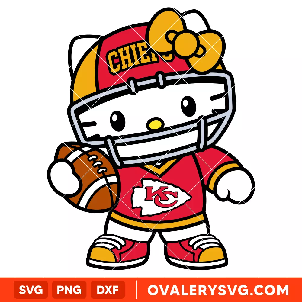 Hello Kitty Football KC Chiefs Svg, NFL Svg, Sanrio Svg, Kawaii Svg, Cricut, Silhouette Vector Cut File