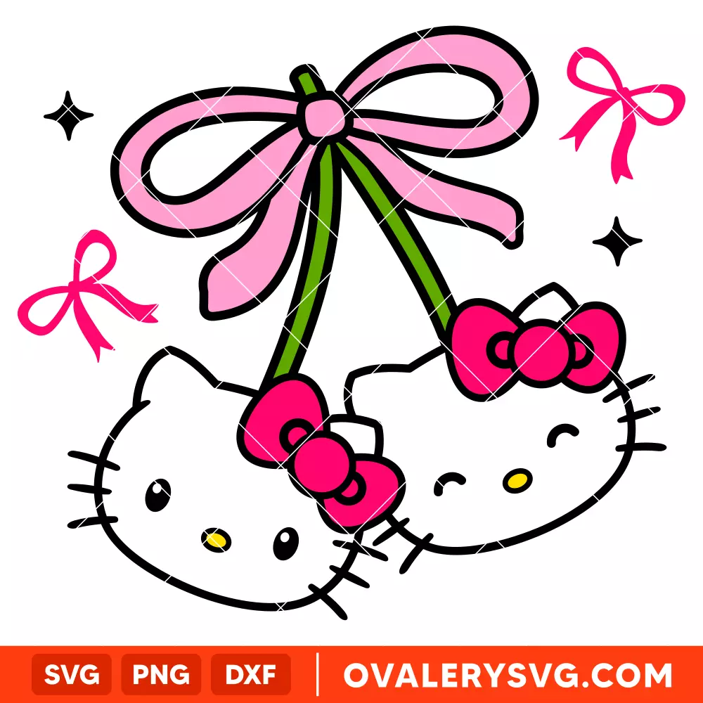 Hello Kitty Coquette Cherry Svg, Pink Bow Svg, Sanrio Svg, Kawaii Svg, Cricut, Silhouette Vector Cut File