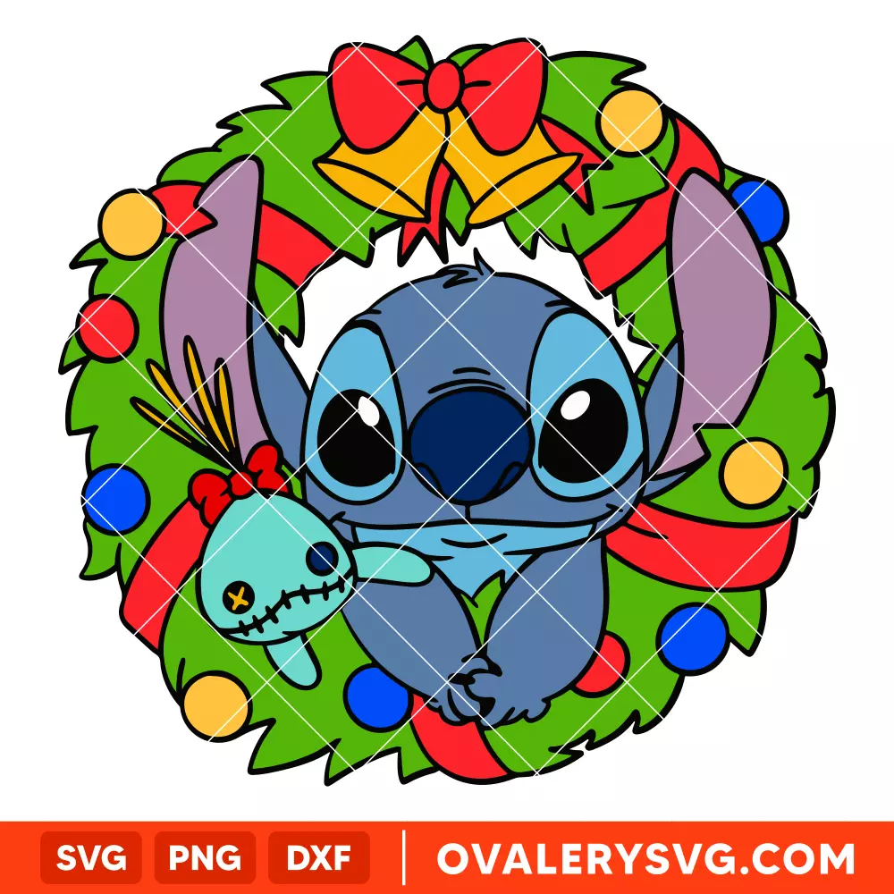 Stitch Christmas Wreath Svg, Christmas Svg, Disney Christmas Svg, Santa Claus Svg, Cricut, Silhouette Vector Cut File