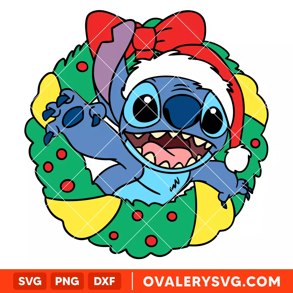 Stitch Wreath Svg, Christmas Svg, Disney Christmas Svg, Santa Claus Svg, Cricut, Silhouette Vector Cut File