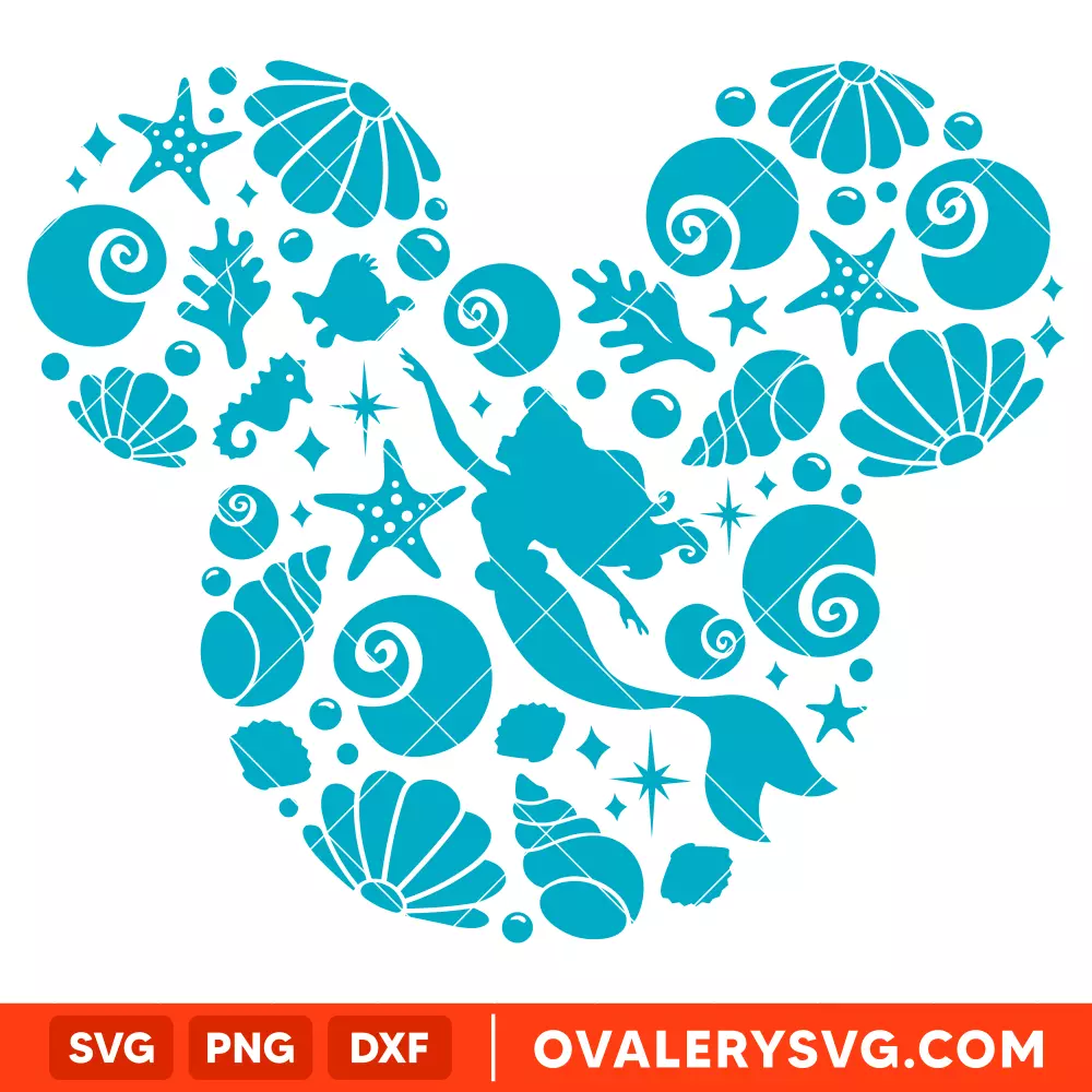 Ariel Little Mermaid Svg, Disney Princess Svg, Mickey Mouse Svg, Cricut, Silhouette Vector Cut File