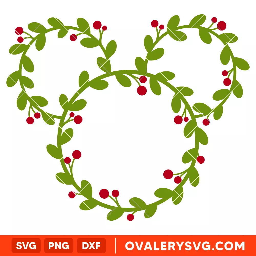 Christmas Wreath Mickey Svg, Christmas Svg, Disney Svg, Cricut, Silhouette Vector Cut File