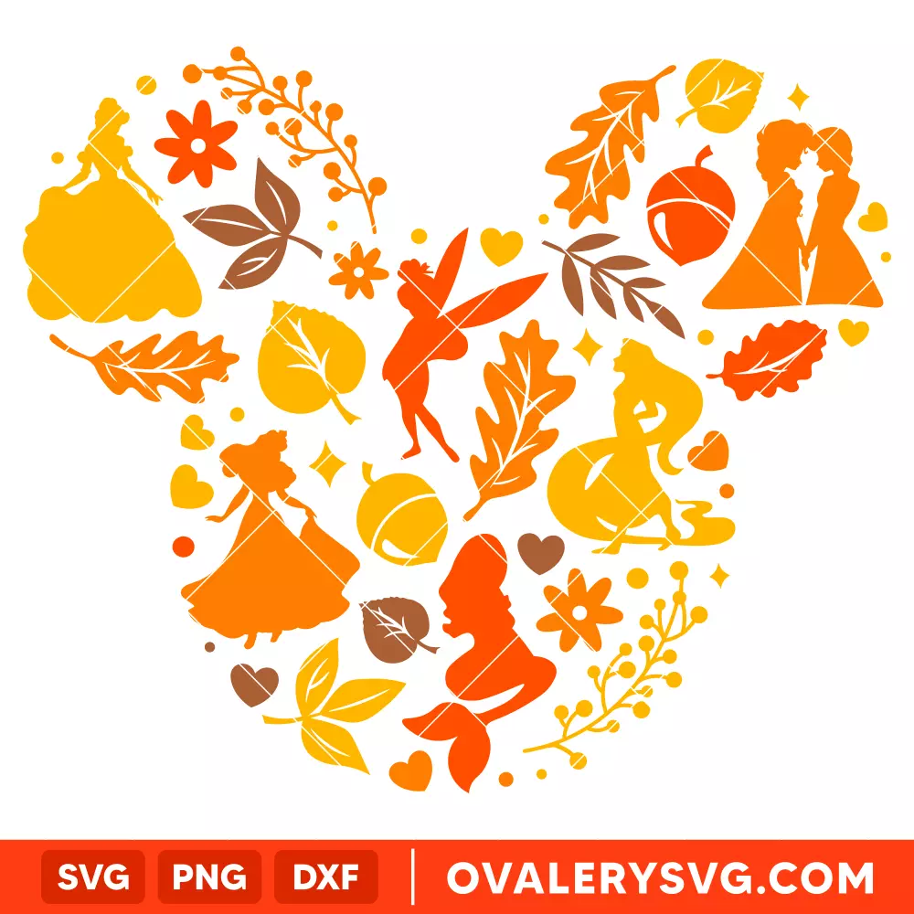 Cute Fall Disney Princesses Svg, Halloween Svg, Disney Svg, Cricut, Silhouette Vector Cut File