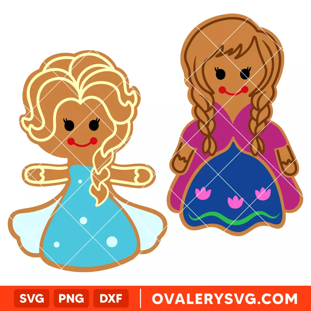 Frozen Elsa & Anna Gingerbread Svg, Christmas Svg, Disney Princess Svg, Cricut, Silhouette Vector Cut File